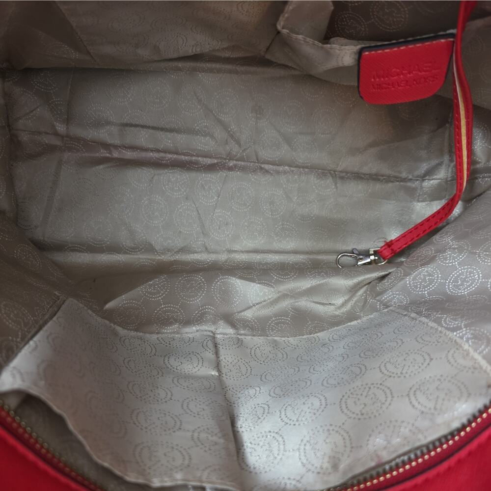 Michael Kors Large Red Signature Tote Shoulder Bag Jet Set Purse - Picture 7 of 12